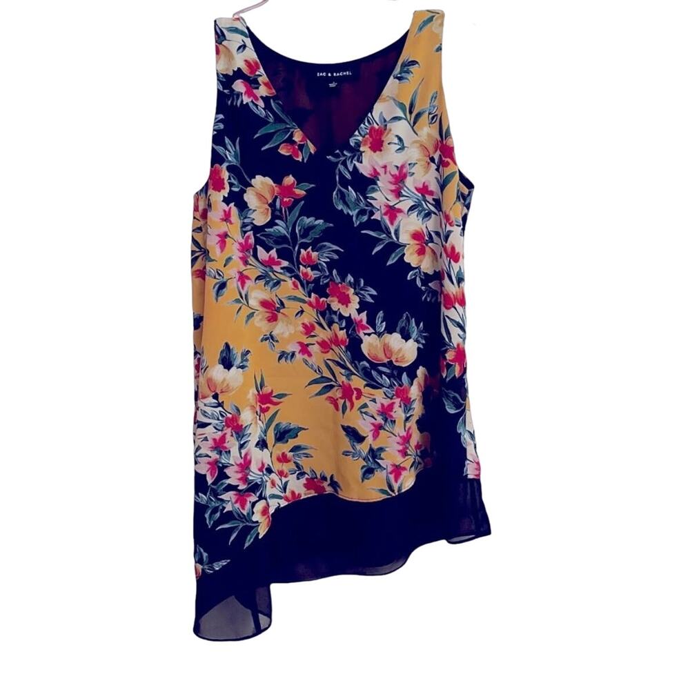 Zac & Rachel Navy and Yellow Floral Sleeveless Blouse Size Small